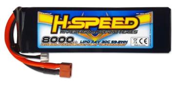 LIPO 8000MAH 7.4V 30C RACING AKKU H-SPEED MIT T-STECKER UND XH (155X45X28MM)